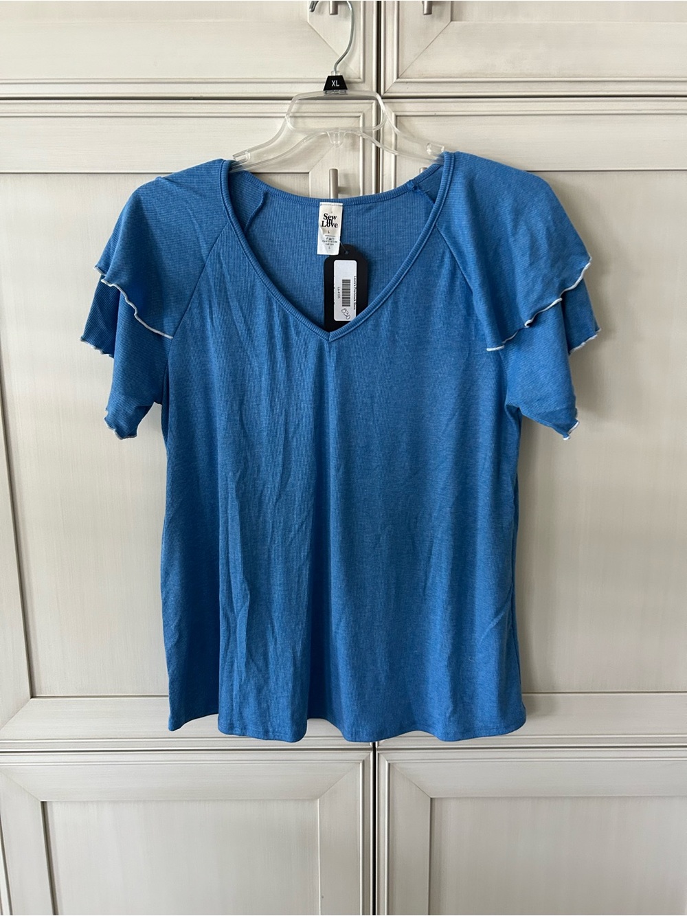 Sew In Love Blue V-Neck Ruffle Sleeve Top